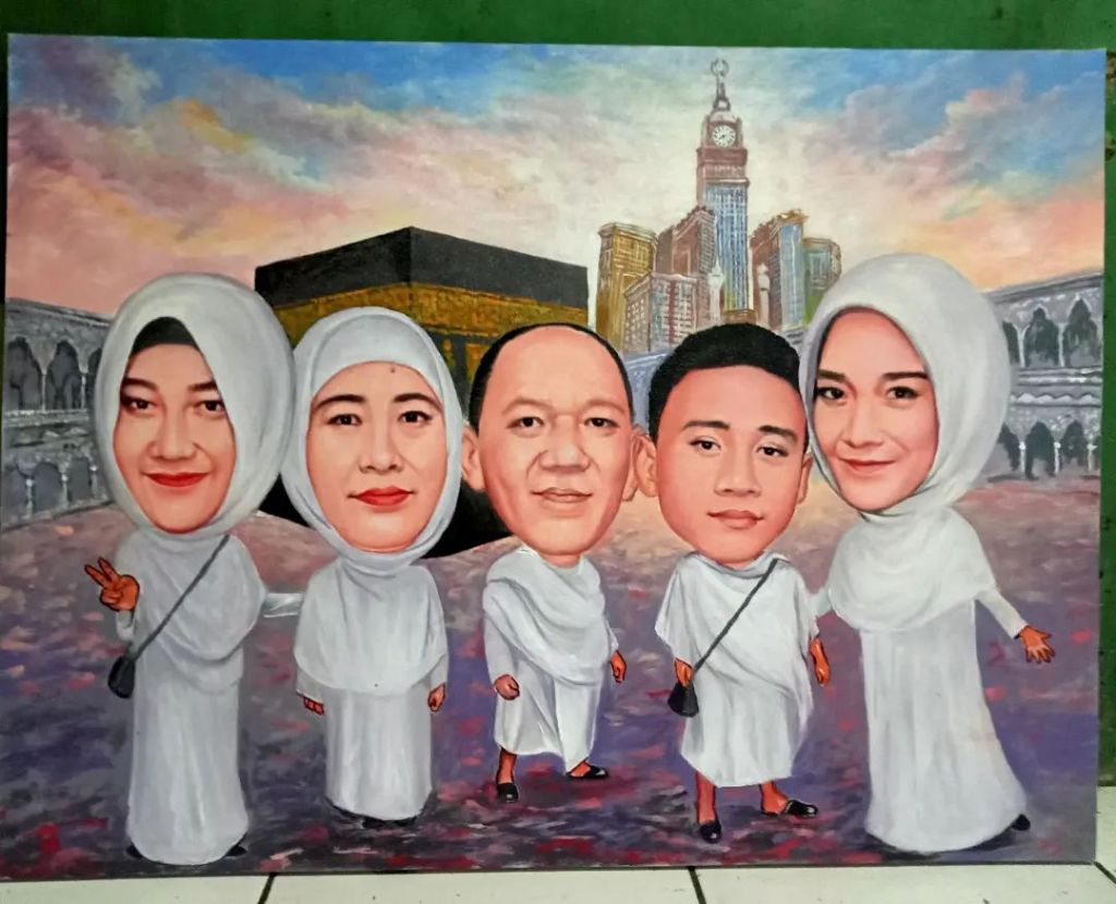 Lukisan karikatur umroh keluarga