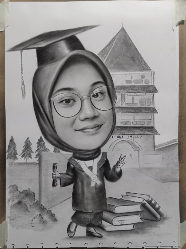 Karikatur wisuda,sketsa wisuda,lukis wajah kado hadiah wisuda